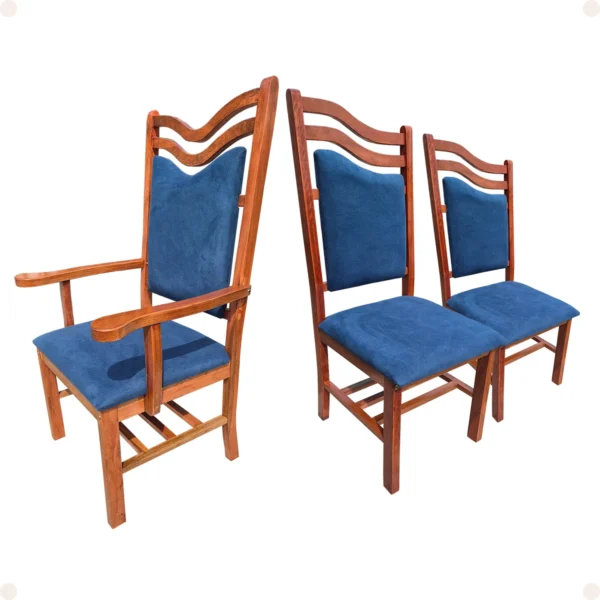 Conjunto 3 Cadeiras Efraim para Altar de Igreja – Madeira Maciça Envernizada com Tecido Suede
