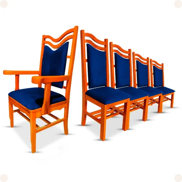 Conjunto 5 Cadeiras Efraim para Altar de Igreja – Madeira Maciça Envernizada com Tecido Suede