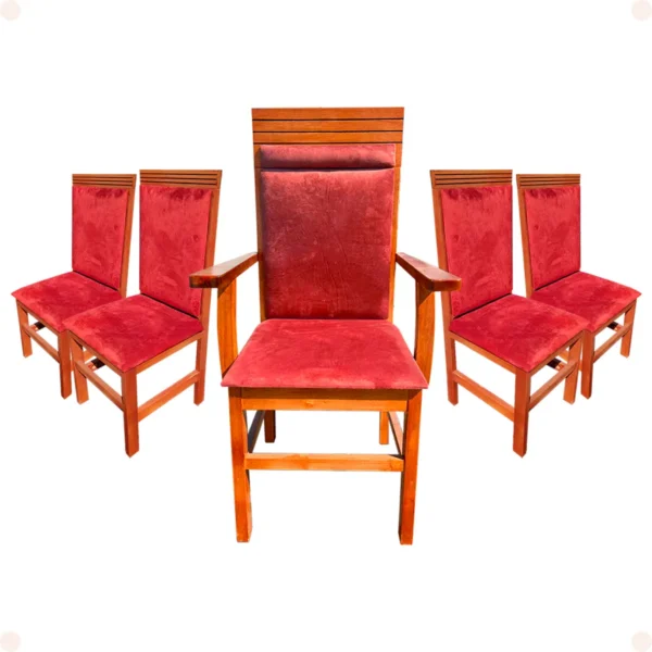 Conjunto 5 Cadeiras Grécia para Altar de Igreja – Madeira Maciça Envernizada com Tecido Suede