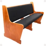 Banco de igreja modelo Davi em madeira maciça clara com estofado em tecido suede premium.