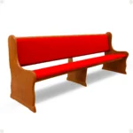 Banco religioso modelo Benjamim com encosto anatômico e acabamento envernizado premium.