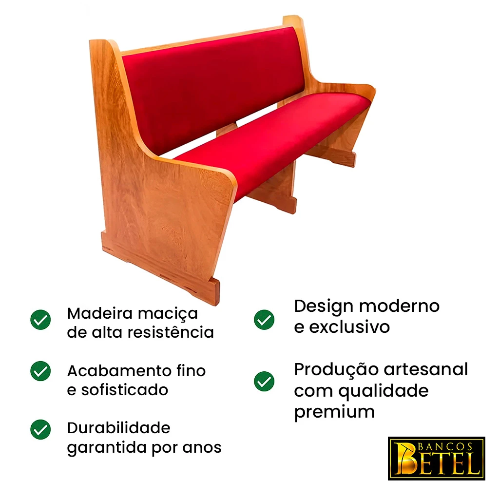 Banco de igreja Davi com porta-bíblia opcional