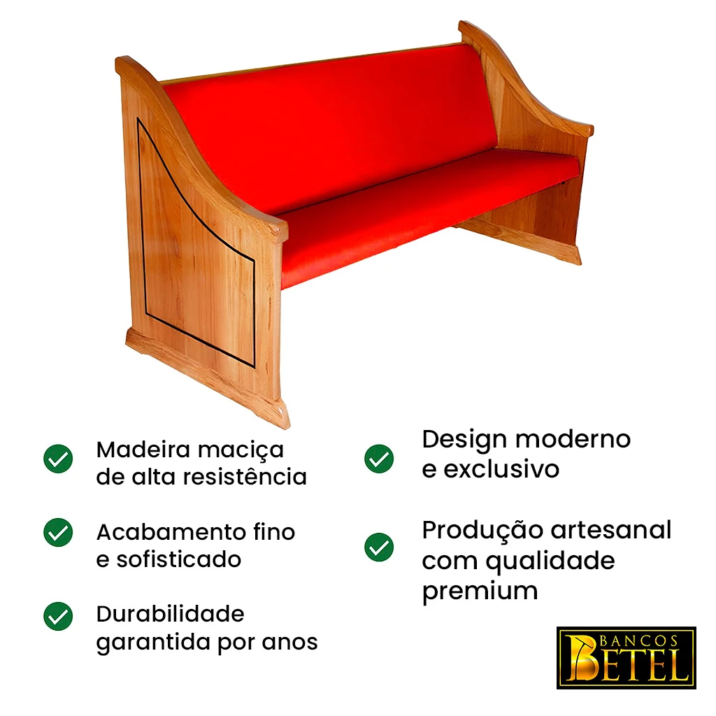 Banco de igreja Efraim com acabamento em verniz PU naval