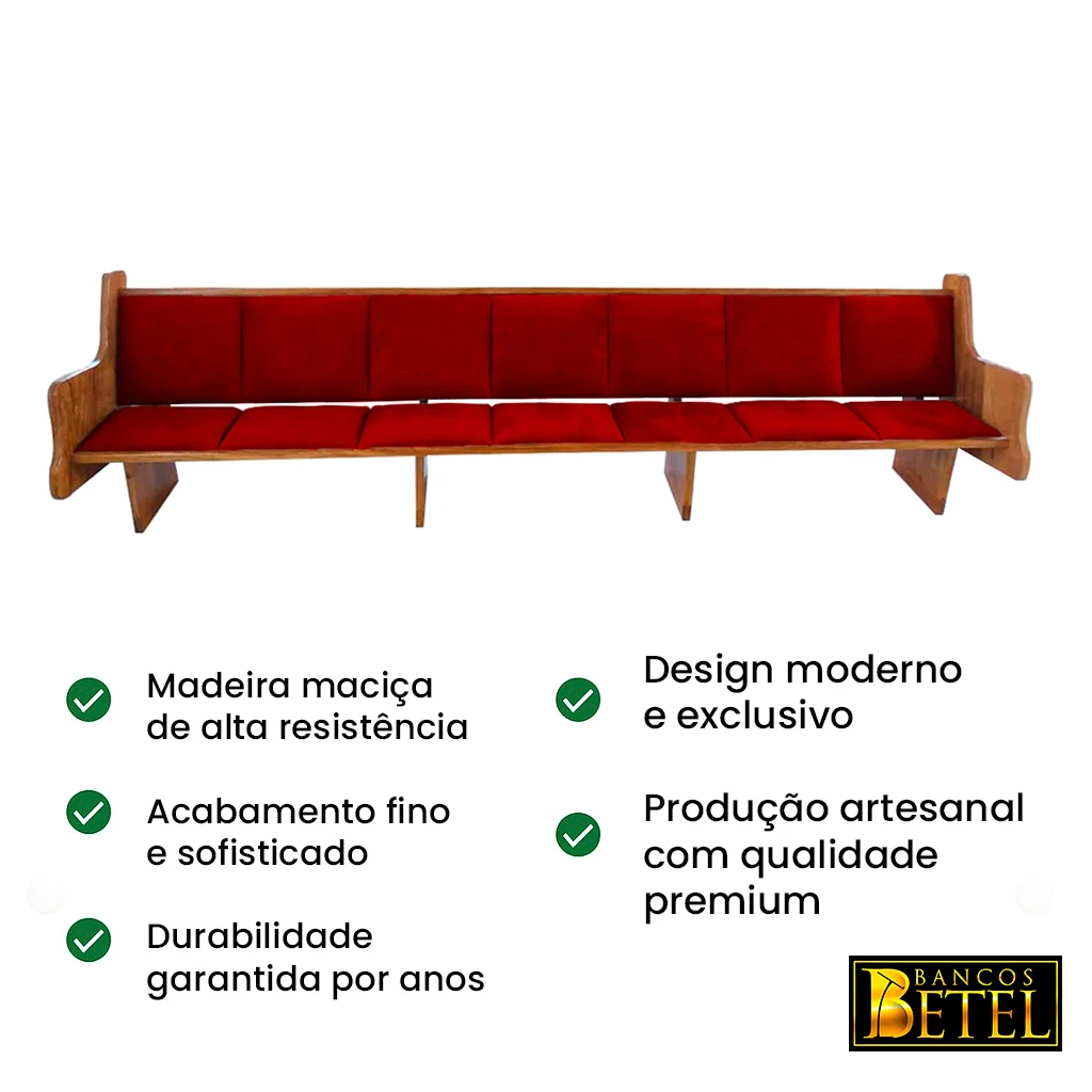 Bancos de igreja Manassés com acabamento em verniz naval