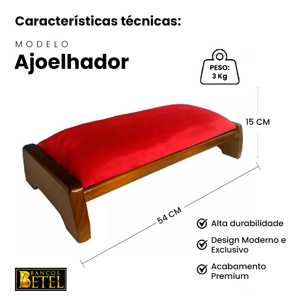 Móvel devocional compacto em madeira para ajoelhar e orar com conforto.