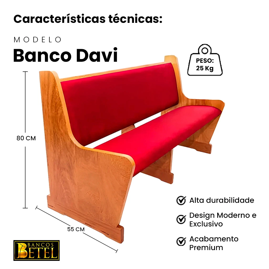 Banco Davi de Madeira Maciça para Igreja sob medida