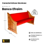 Banco litúrgico Efraim artesanal em madeira maciça