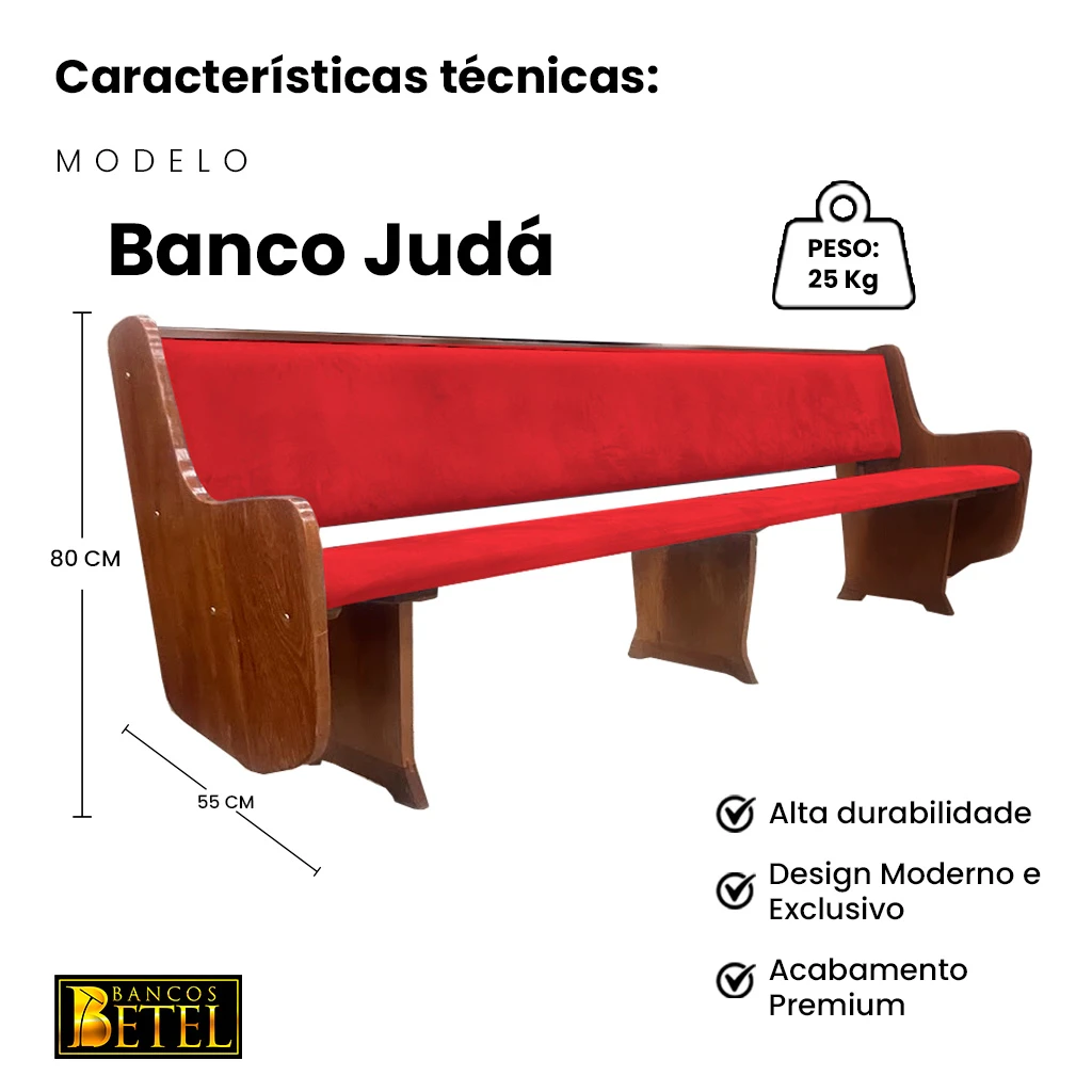 Banco litúrgico Judá artesanal em madeira maciça