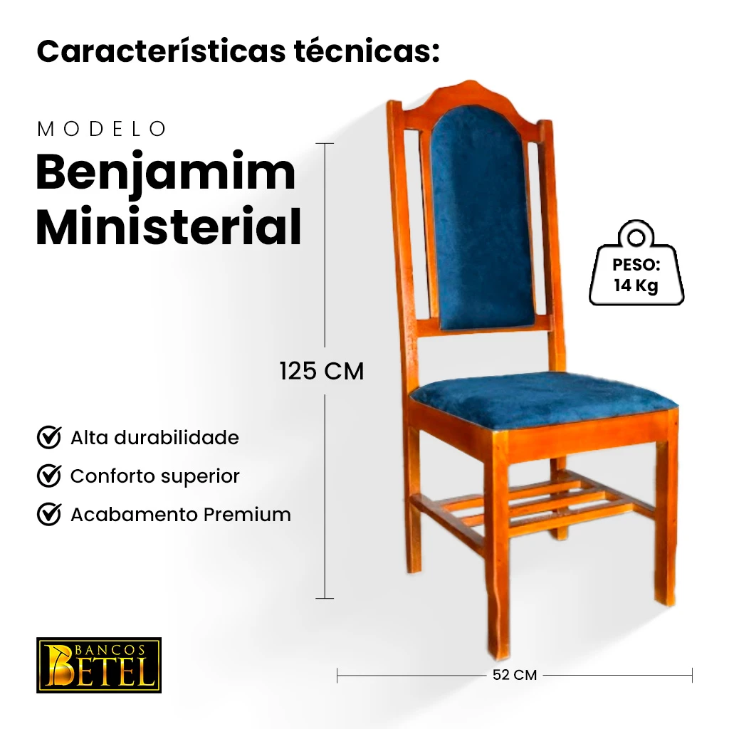 Cadeira Benjamim em Madeira Maciça com Estofado Suede