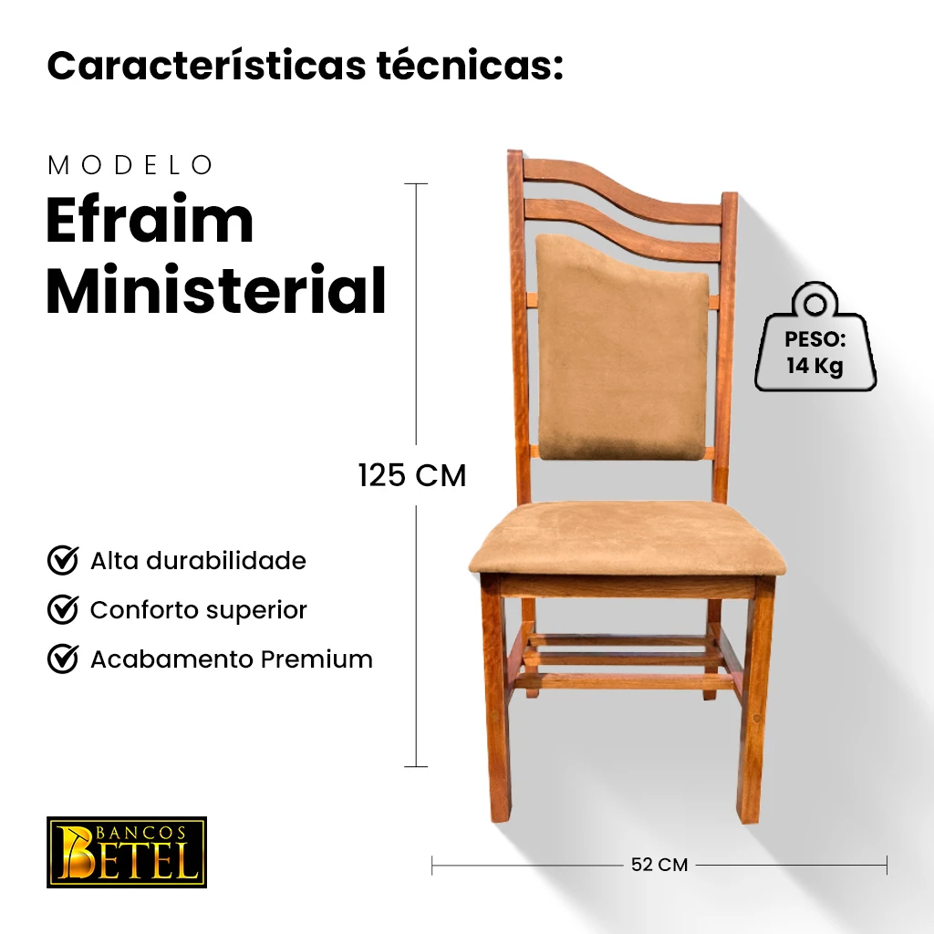 Cadeira Efraim em Madeira Maciça com Estofado Suede