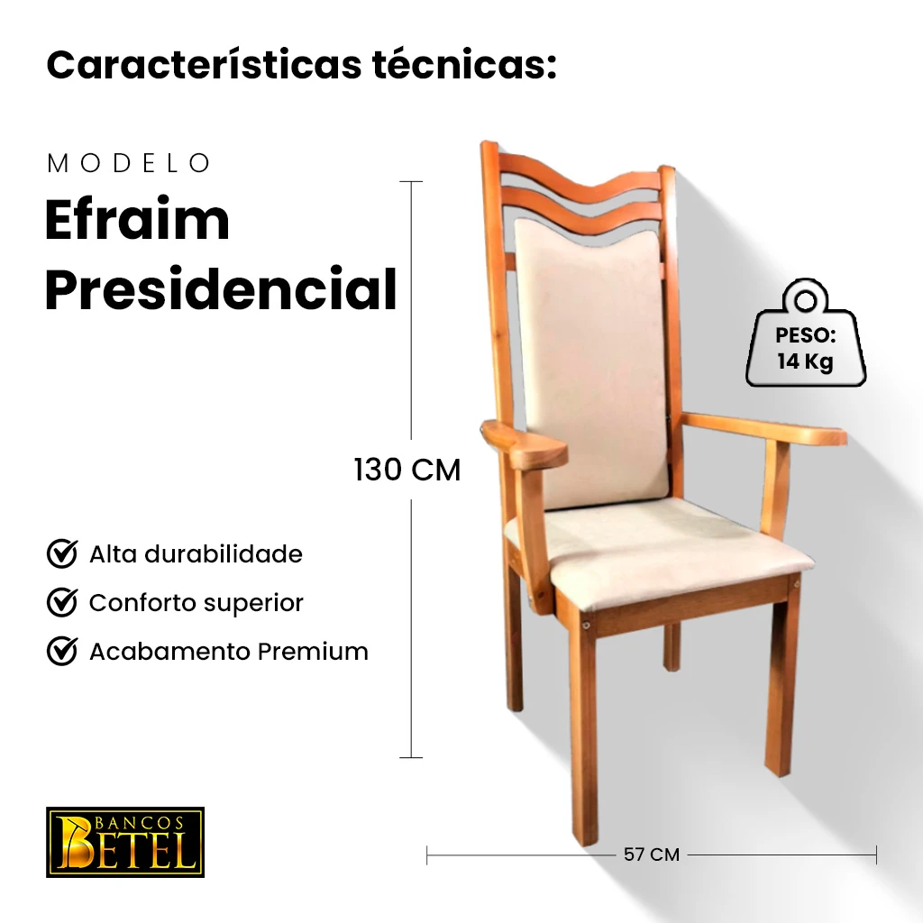 Cadeira Efraim Presidencial em Madeira Maciça com Estofado Suede