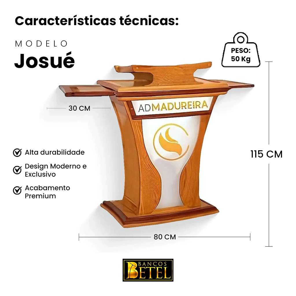 Púlpito Josué em Madeira Maciça com design imponente