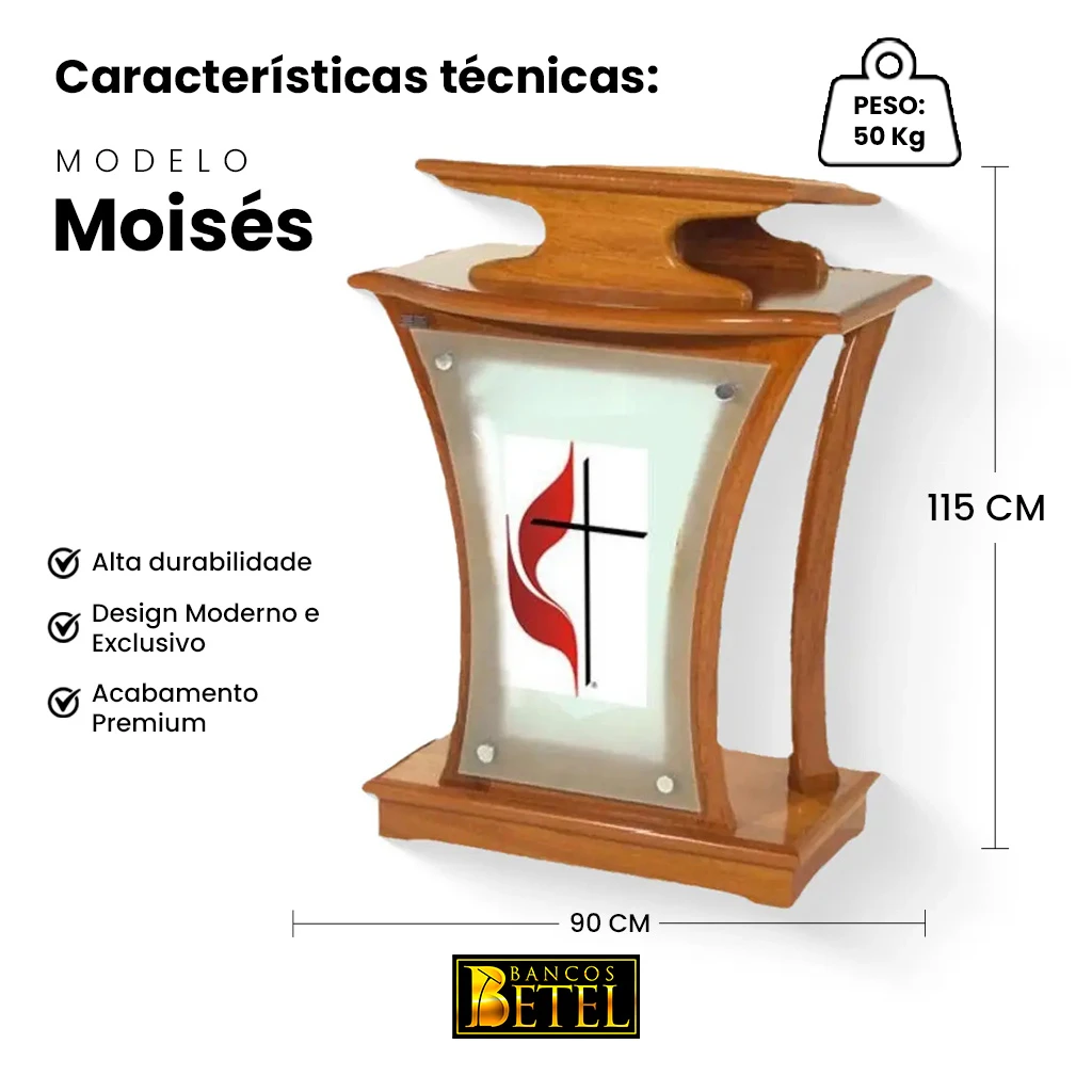 Púlpito litúrgico Moisés com frente personalizável para templos