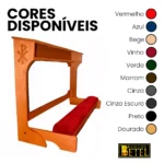 Ajoelhador duplo litúrgico de madeira com apoio estofado para igrejas e capelas.