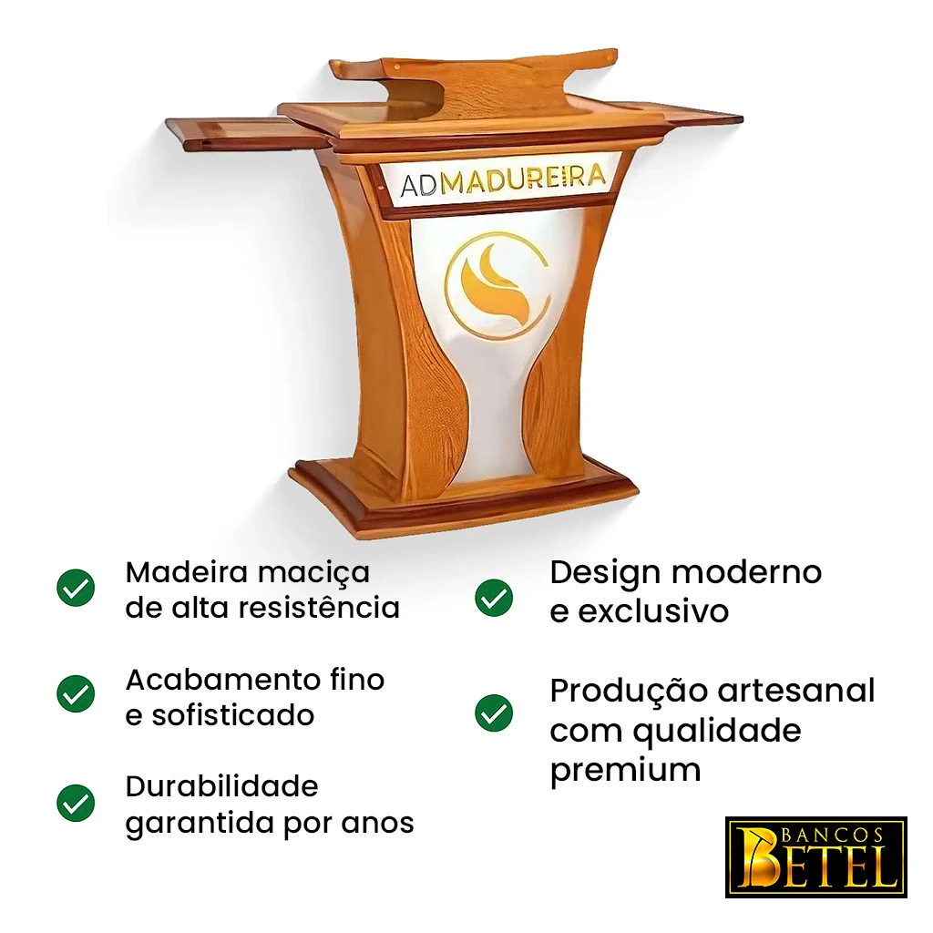Púlpito artesanal Josué em madeira maciça de alta qualidade