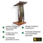 Púlpito artesanal Marcos em madeira nobre com detalhes em inox